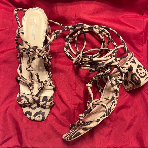 Leopard Print Strappy Block Heels - Picture 1 of 1
